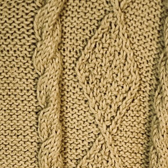 Vintage Handknit Tan Wool Cable Knit Sweater Vest Sleeveless Cardigan - Size XL - Picture 3 of 5